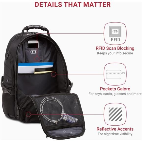 SwissGear 1900 Scansmart TSA 17 Laptop Backpack, Black/Black, 19-Inch main image 5